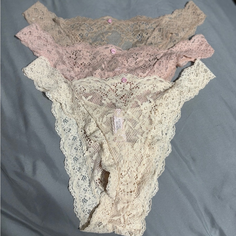 Victoria's Secret Lace Panty Trio - Cream, Pink, Tan